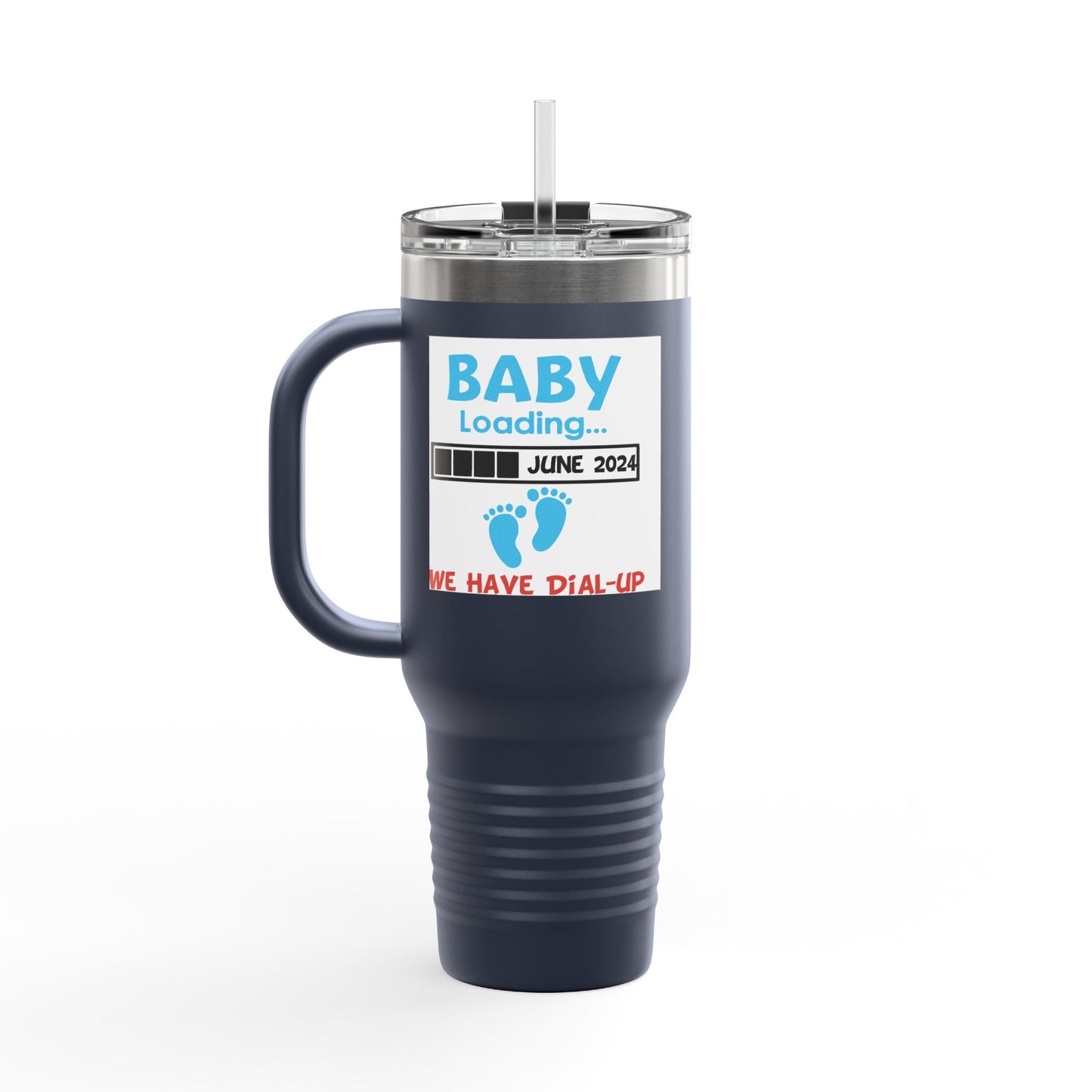 Fun Insulated Travel Mug with Cartoon Character, 40oz Coffee Tumbler, Funny Gift for Teachers, Travel Accessories - Baby Loading - Dial Up