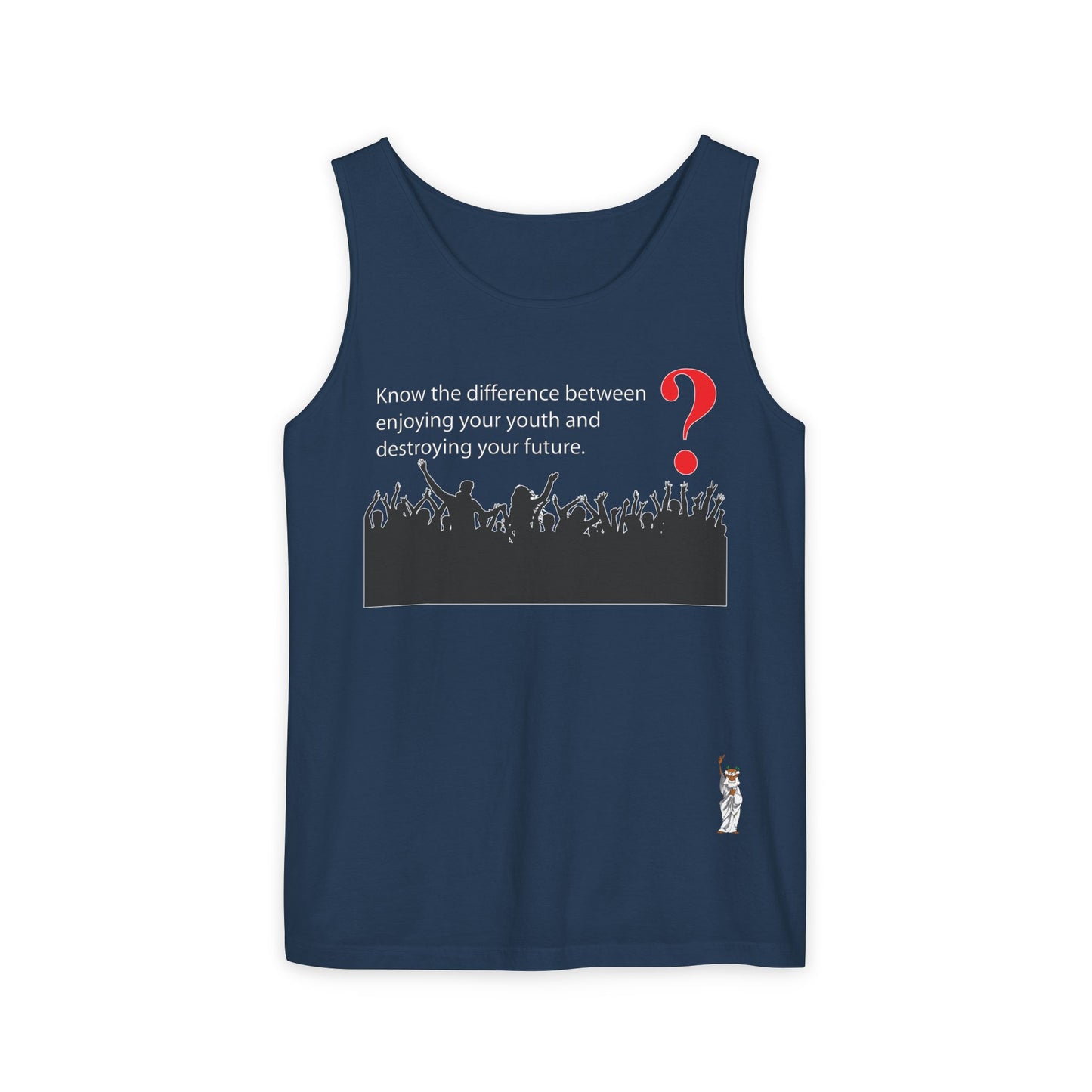 Unisex Garment-Dyed Tank Top featuring a Cheerful Wisdom Figure | Casual Summer Wear, Beach Essentials - Know the difference