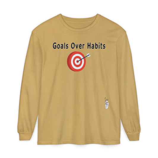 Philosopher Long Sleeve T-Shirt, Comfortable Casual Wear, Gift for Thinkers, Ideal for Birthdays - Goals Over Habits - Black text