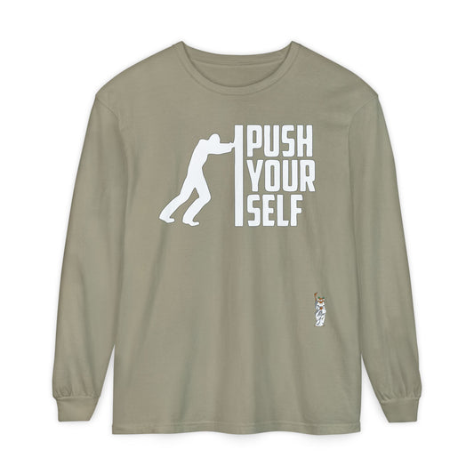 Philosopher Long Sleeve T-Shirt, Comfortable Casual Wear, Gift for Thinkers, Ideal for Birthdays - Push Yourself - White