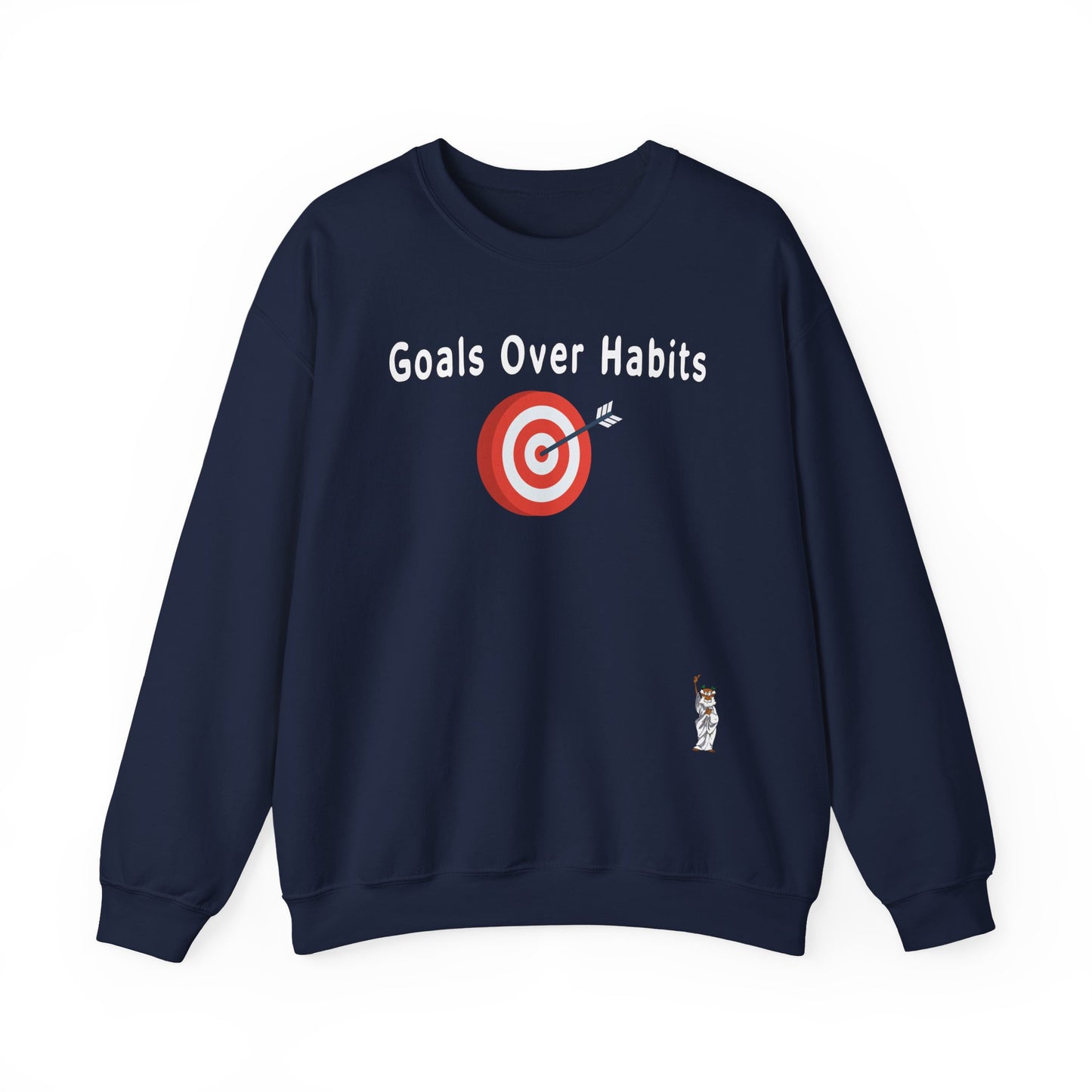 Whimsical Comedy Sweatshirt - Unisex Crewneck, Everyday Wear, Holiday Apparel, Unique Graphic Sweatshirt - Goals Over Habits - White text