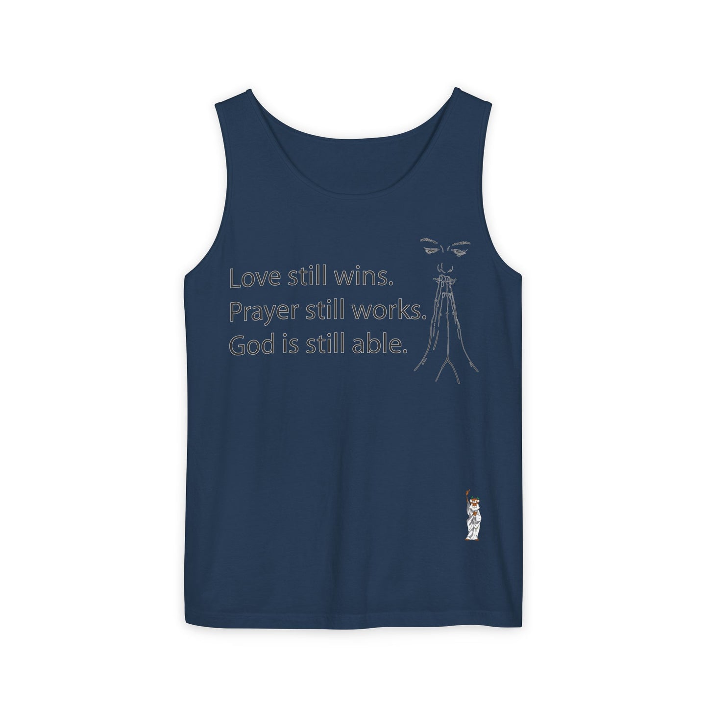 Unisex Garment-Dyed Tank Top featuring a Cheerful Wisdom Figure | Casual Summer Wear, Beach Essentials - God is able
