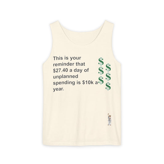 Unisex Garment-Dyed Tank Top featuring a Cheerful Wisdom Figure | Casual Summer Wear, Beach Essentials - This is your reminder