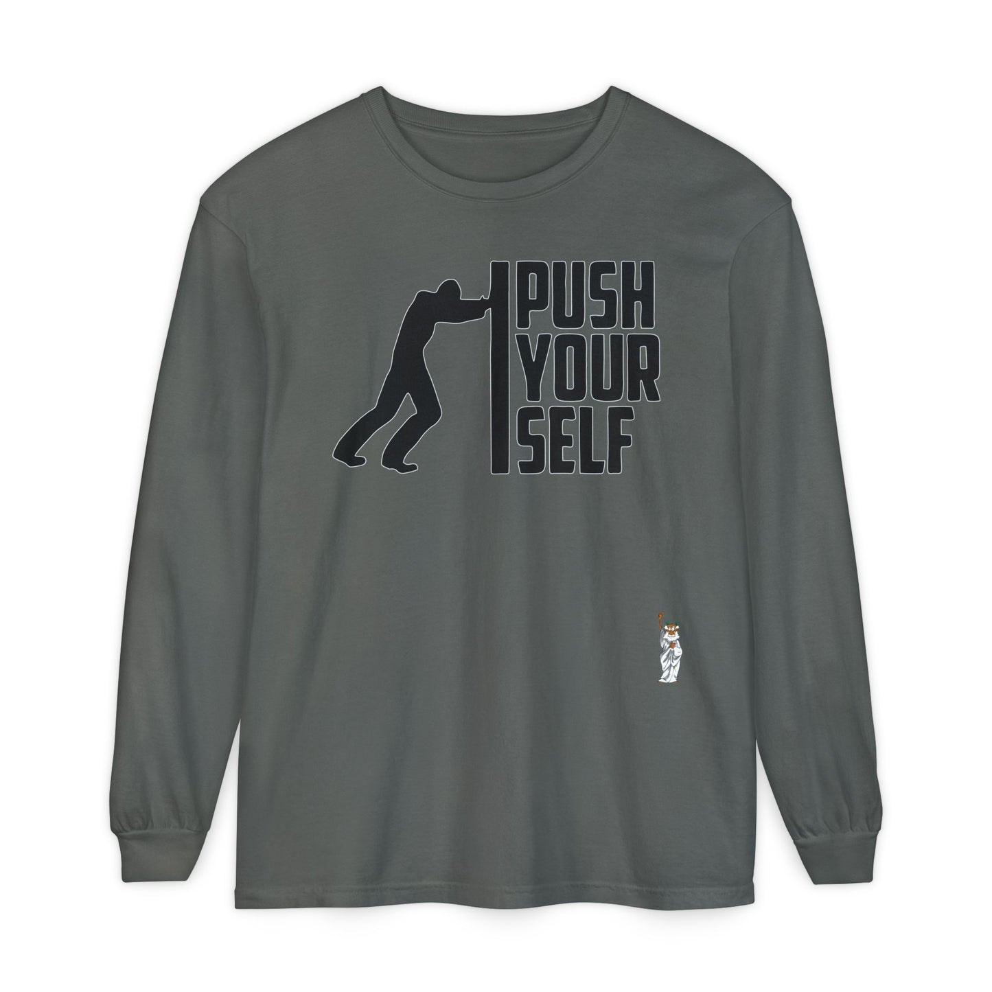 Philosopher Long Sleeve T-Shirt, Comfortable Casual Wear, Gift for Thinkers, Ideal for Birthdays - Push Yourself - Black