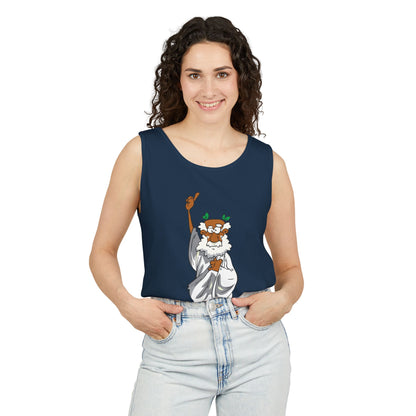 Unisex Garment-Dyed Tank Top featuring a Cheerful Wisdom Figure | Casual Summer Wear, Beach Essentials - Old Man