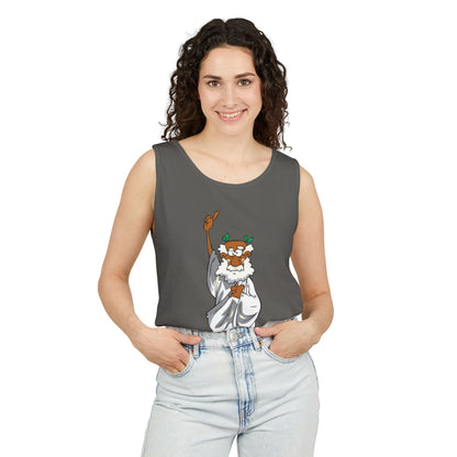 Unisex Garment-Dyed Tank Top featuring a Cheerful Wisdom Figure | Casual Summer Wear, Beach Essentials - Old Man
