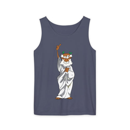 Unisex Garment-Dyed Tank Top featuring a Cheerful Wisdom Figure | Casual Summer Wear, Beach Essentials - Old Man