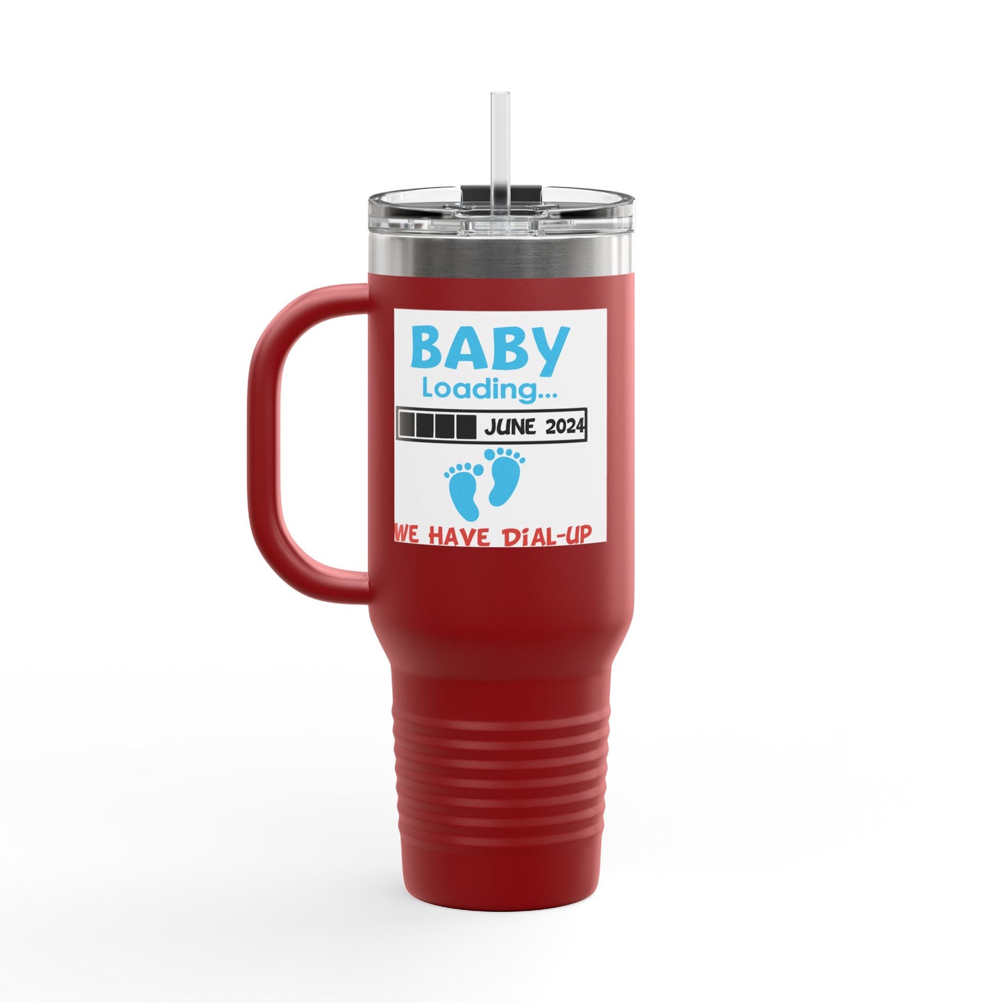 Fun Insulated Travel Mug with Cartoon Character, 40oz Coffee Tumbler, Funny Gift for Teachers, Travel Accessories - Baby Loading - Dial Up