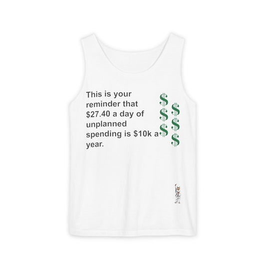 Unisex Garment-Dyed Tank Top featuring a Cheerful Wisdom Figure | Casual Summer Wear, Beach Essentials - This is your reminder