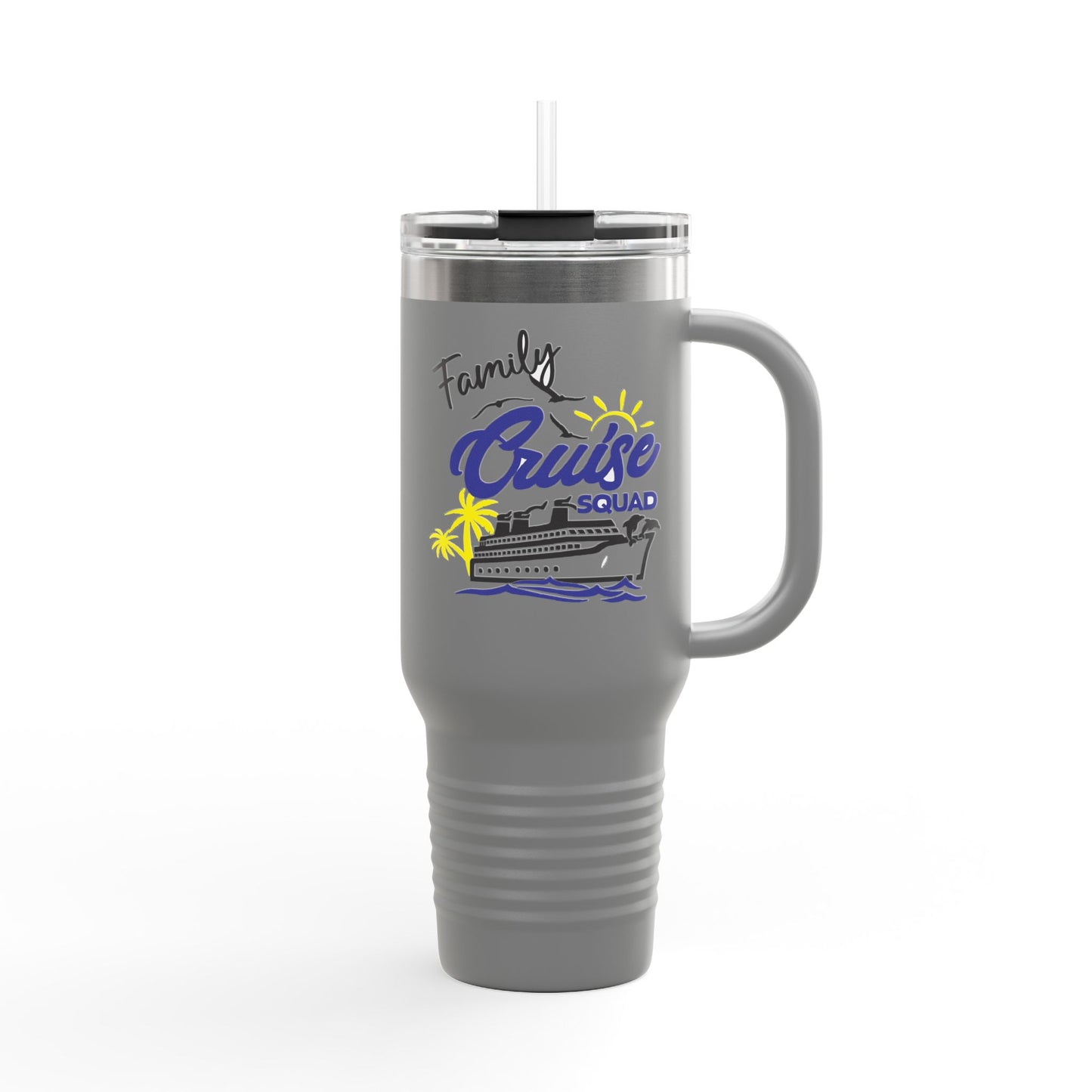 Fun Insulated Travel Mug with Cartoon Character, 40oz Tumbler, Gift for Teachers, Travel Accessories - Family Cruise Squad