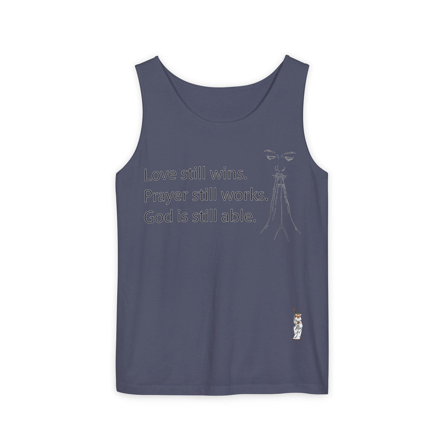 Unisex Garment-Dyed Tank Top featuring a Cheerful Wisdom Figure | Casual Summer Wear, Beach Essentials - God is able