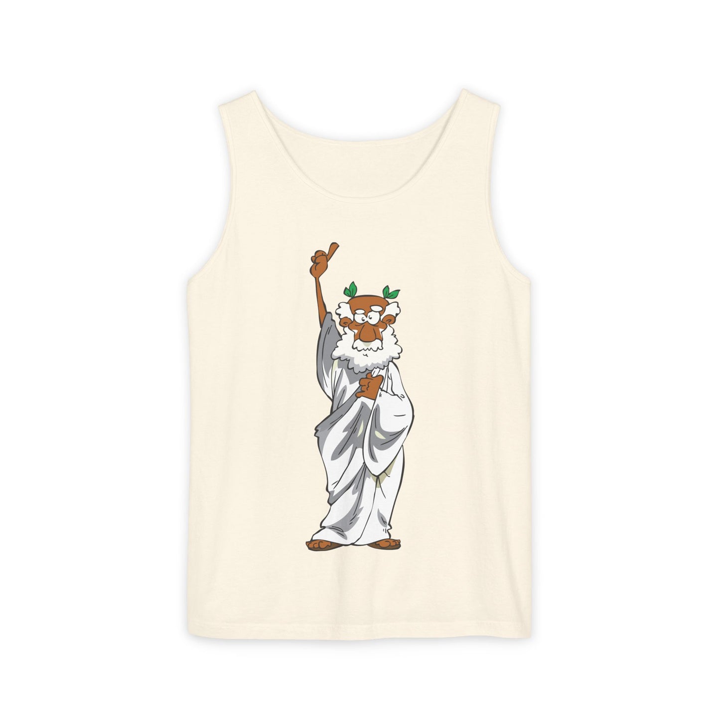 Unisex Garment-Dyed Tank Top featuring a Cheerful Wisdom Figure | Casual Summer Wear, Beach Essentials - Old Man