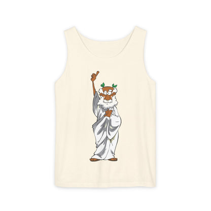 Unisex Garment-Dyed Tank Top featuring a Cheerful Wisdom Figure | Casual Summer Wear, Beach Essentials - Old Man
