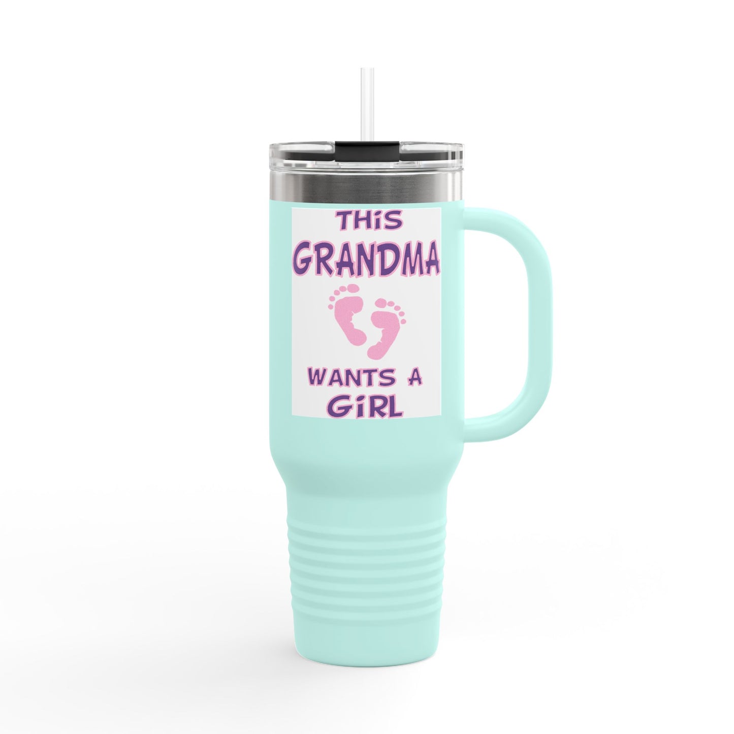 Fun Insulated Travel Mug with Cartoon Character, 40oz Tumbler, Gift for Teachers, Travel Accessories - This Grandma Wants a Girl
