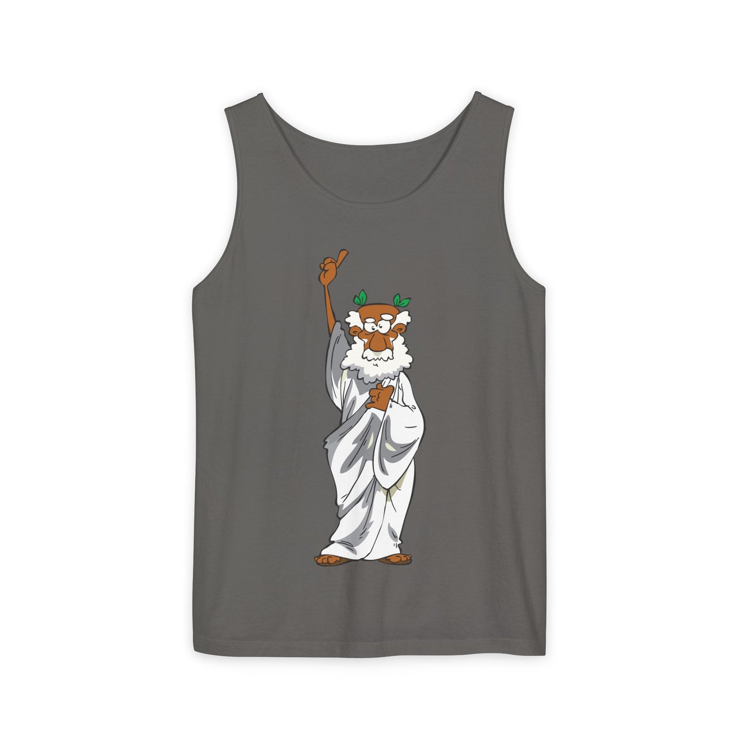 Unisex Garment-Dyed Tank Top featuring a Cheerful Wisdom Figure | Casual Summer Wear, Beach Essentials - Old Man