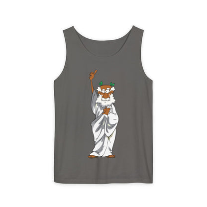 Unisex Garment-Dyed Tank Top featuring a Cheerful Wisdom Figure | Casual Summer Wear, Beach Essentials - Old Man