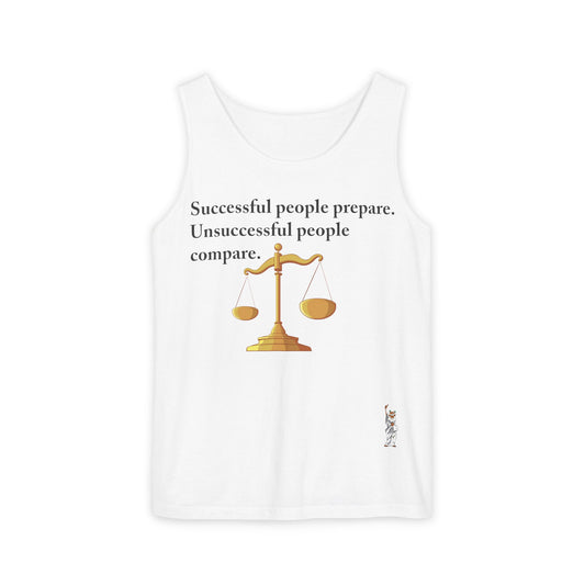 Unisex Garment-Dyed Tank Top featuring a Cheerful Wisdom Figure | Casual Summer Wear, Beach Essentials - Successful People