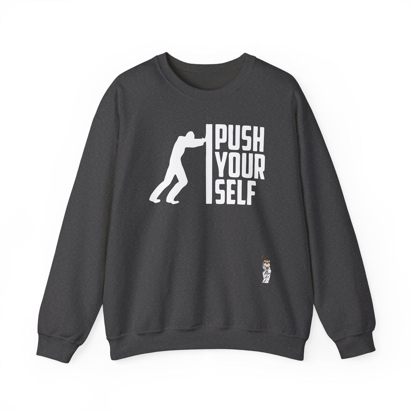 Whimsical Comedy Sweatshirt - Unisex Crewneck,  Everyday Wear, Holiday Apparel, Graphic Sweatshirt - Push Yourself - White
