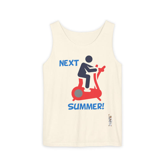 Unisex Garment-Dyed Tank Top featuring a Cheerful Wisdom Figure | Casual Summer Wear, Beach Essentials - Next Summer