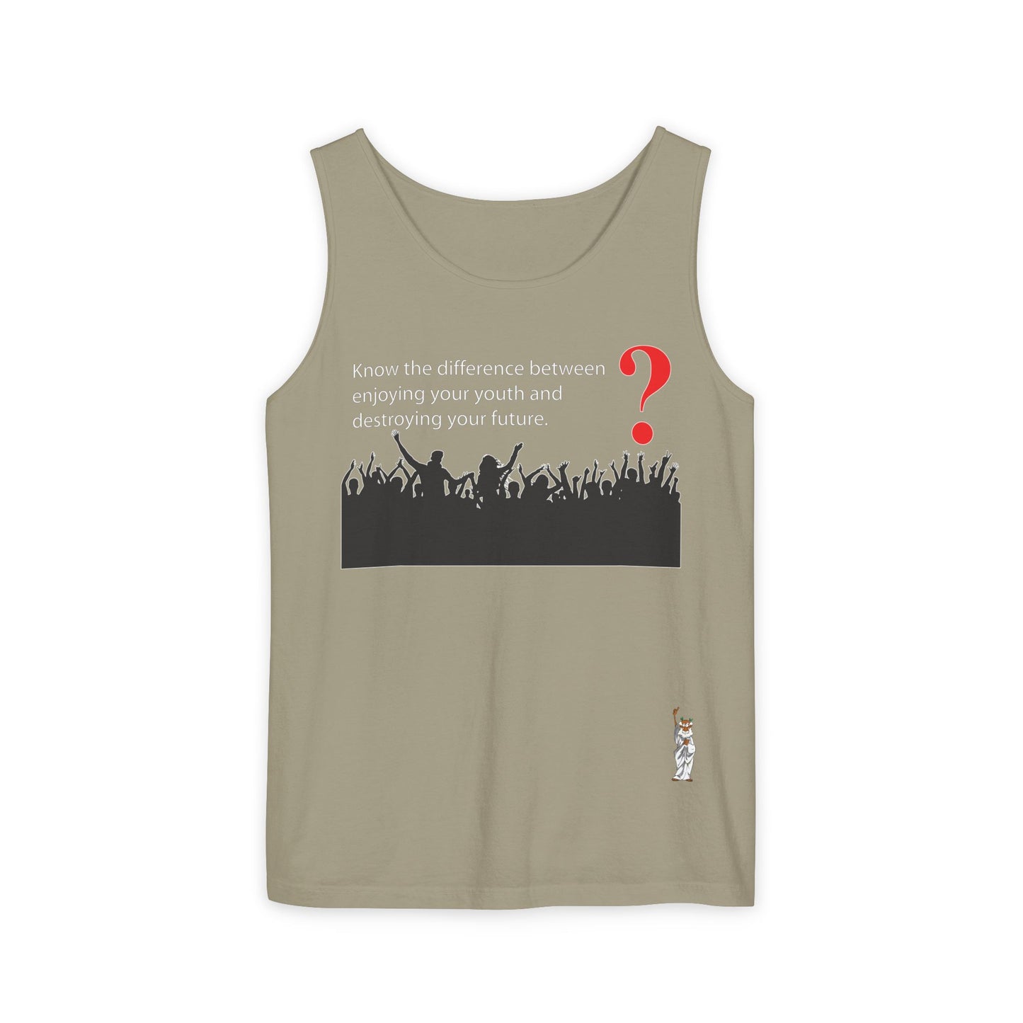 Unisex Garment-Dyed Tank Top featuring a Cheerful Wisdom Figure | Casual Summer Wear, Beach Essentials - Know the difference