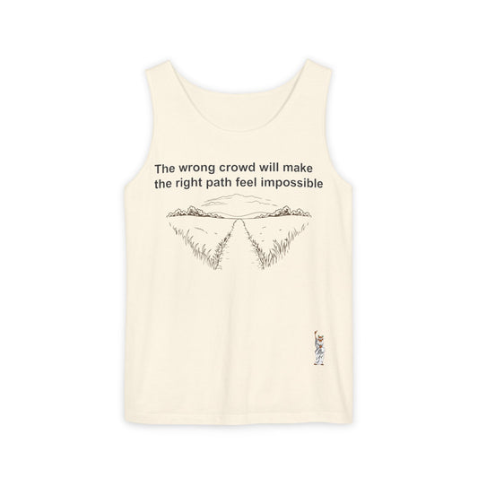 Unisex Garment-Dyed Tank Top featuring a Cheerful Wisdom Figure | Casual Summer Wear, Beach Essentials - Wrong crowd