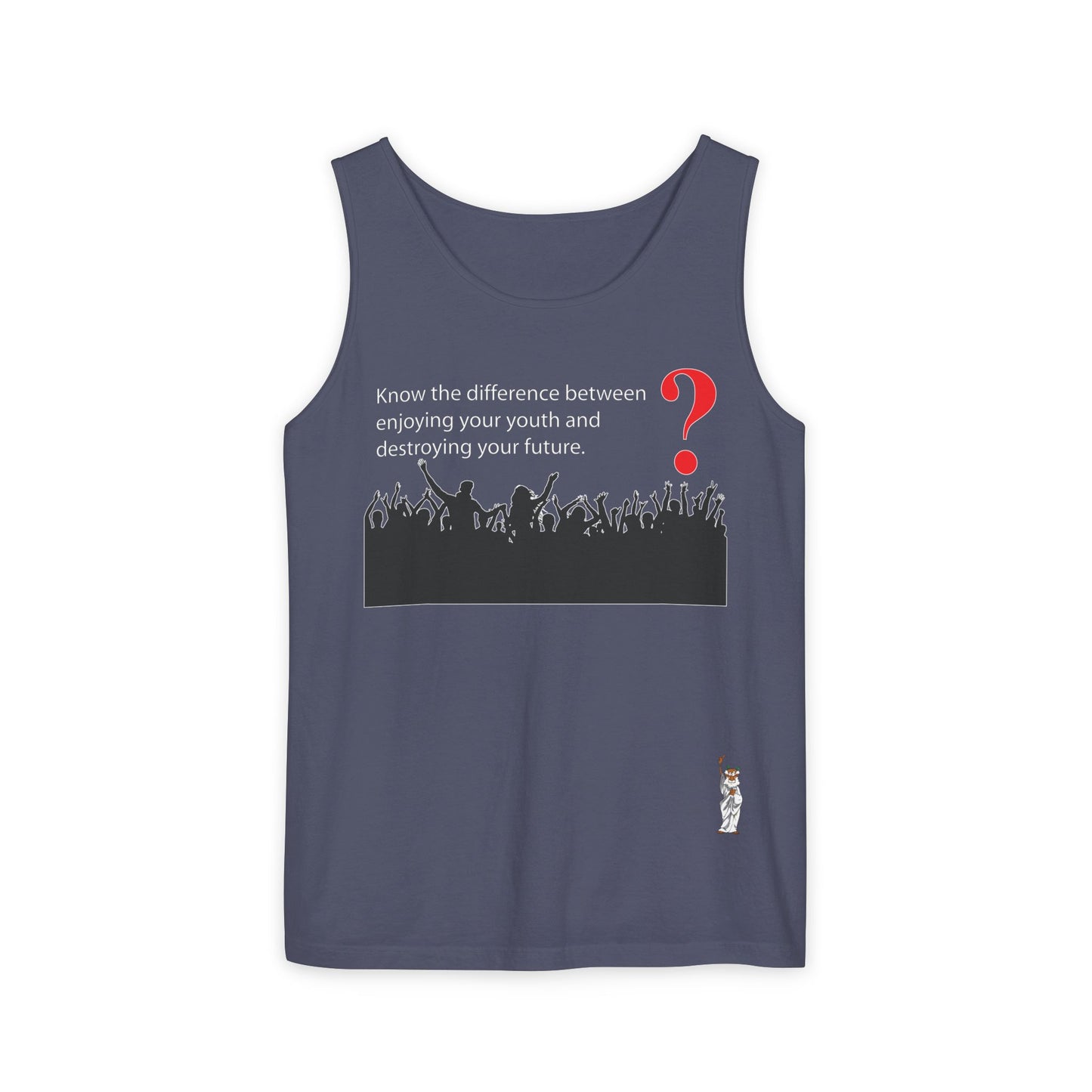 Unisex Garment-Dyed Tank Top featuring a Cheerful Wisdom Figure | Casual Summer Wear, Beach Essentials - Know the difference