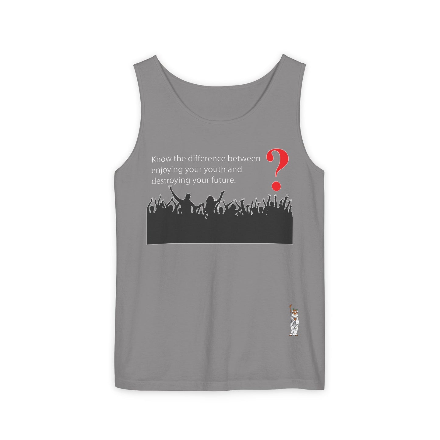 Unisex Garment-Dyed Tank Top featuring a Cheerful Wisdom Figure | Casual Summer Wear, Beach Essentials - Know the difference