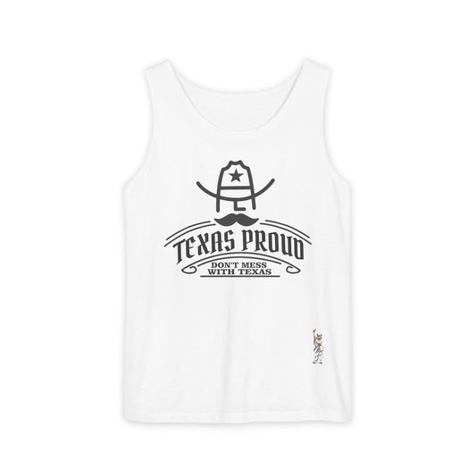 Unisex Garment-Dyed Tank Top featuring a Cheerful Wisdom Figure | Casual Summer Wear, Beach Essentials - Texas Proud - Dont Mess with Texas