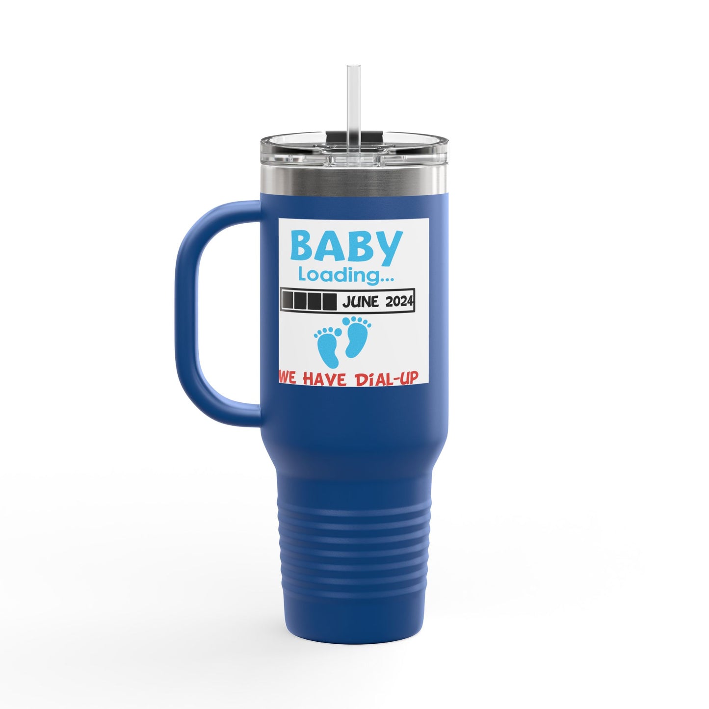 Fun Insulated Travel Mug with Cartoon Character, 40oz Coffee Tumbler, Funny Gift for Teachers, Travel Accessories - Baby Loading - Dial Up