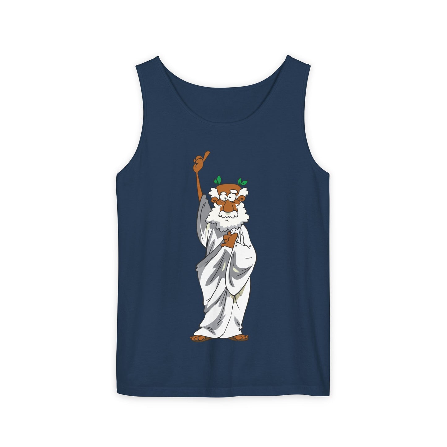 Unisex Garment-Dyed Tank Top featuring a Cheerful Wisdom Figure | Casual Summer Wear, Beach Essentials - Old Man