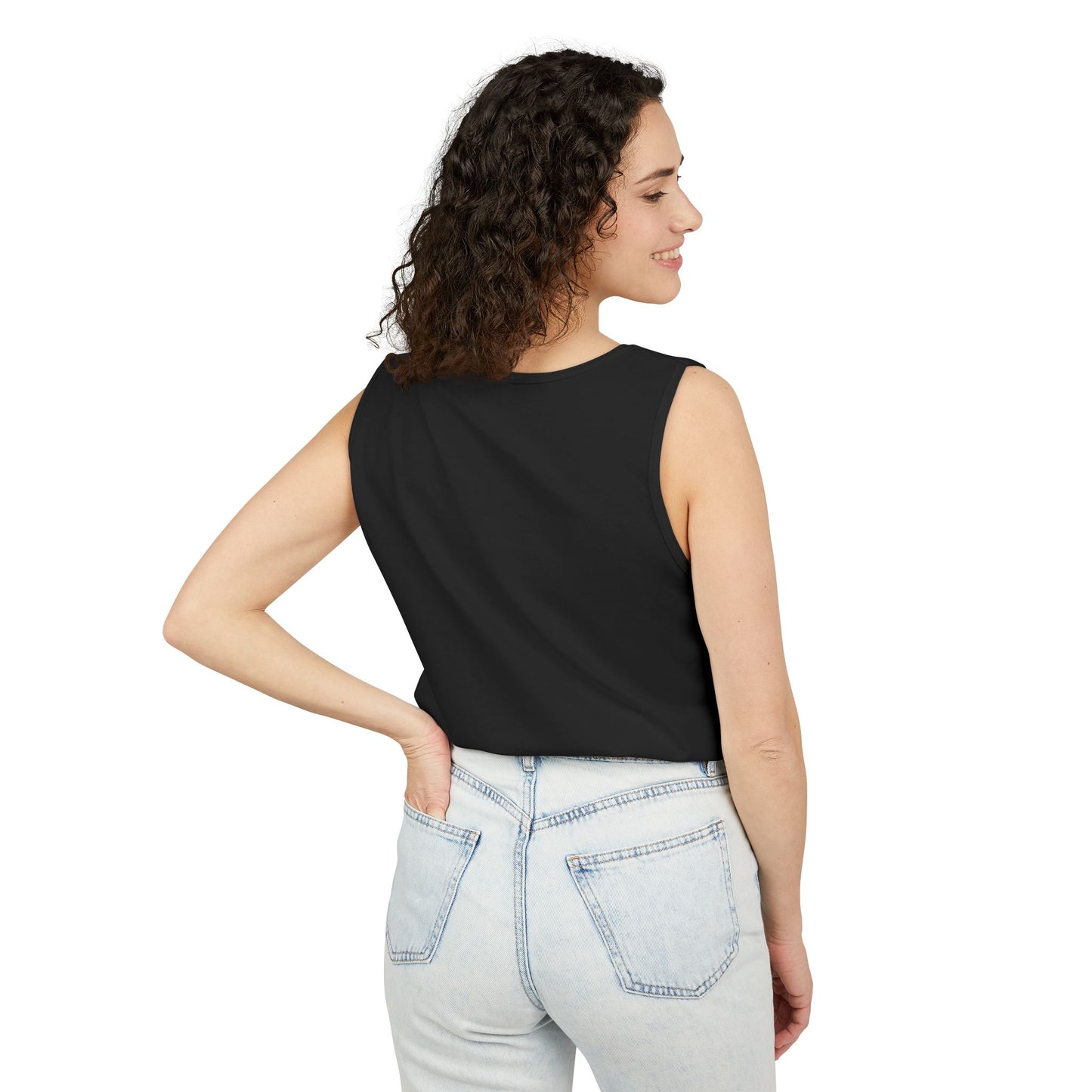Unisex Garment-Dyed Tank Top featuring a Cheerful Wisdom Figure | Casual Summer Wear, Beach Essentials - Old Man