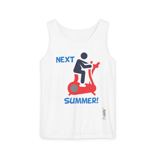 Unisex Garment-Dyed Tank Top featuring a Cheerful Wisdom Figure | Casual Summer Wear, Beach Essentials - Next Summer