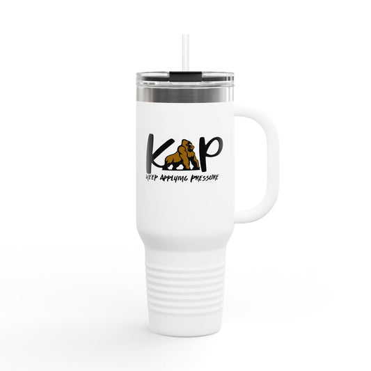 Fun Insulated Travel Mug with Cartoon Character, 40oz Coffee Tumbler, Gift for Teachers, Travel Accessories - Keep Applying Pressure