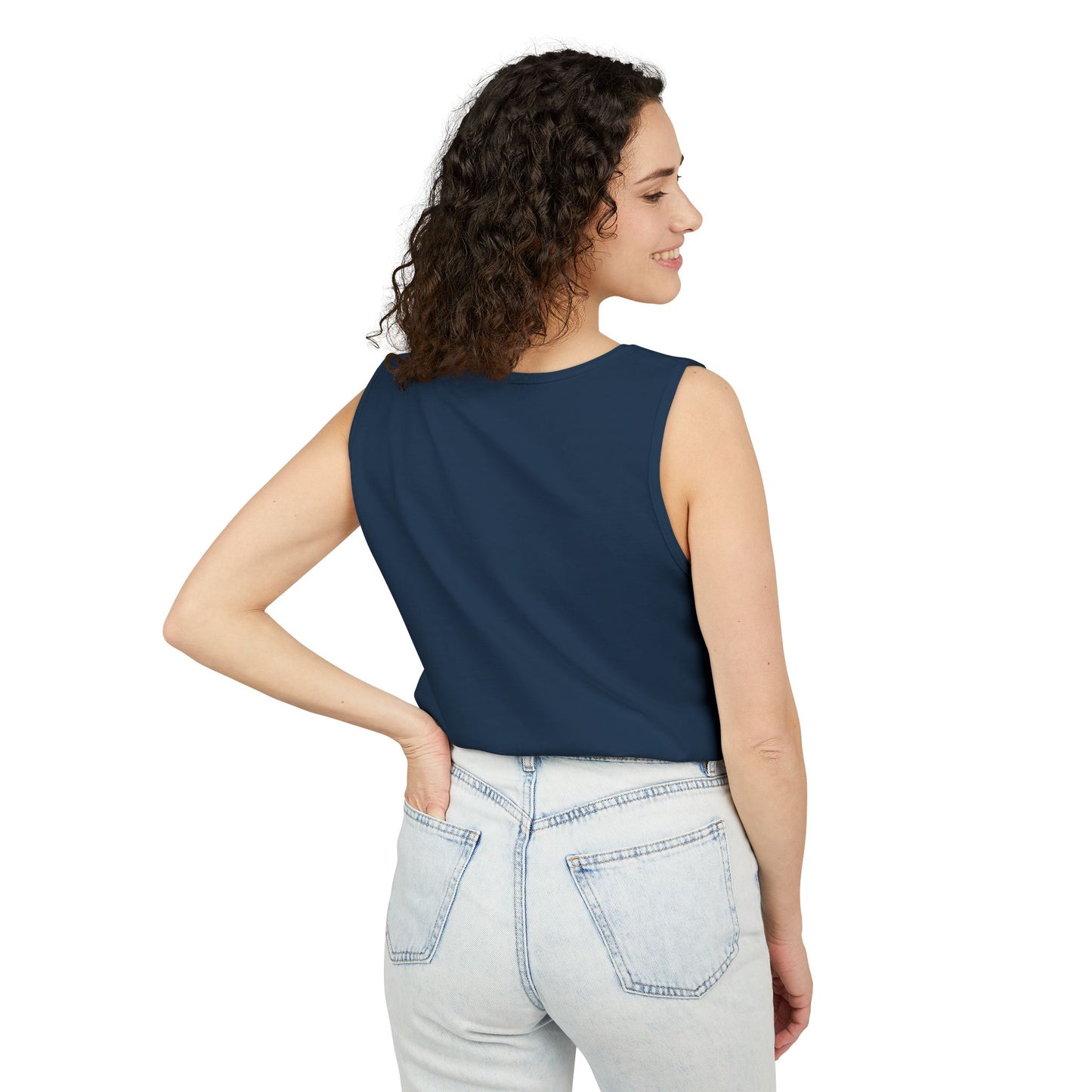 Unisex Garment-Dyed Tank Top featuring a Cheerful Wisdom Figure | Casual Summer Wear, Beach Essentials - Old Man