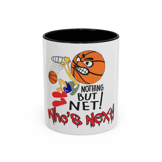 Basketball-Themed Coffee Mug, Nothing But Net Design, Sports Fan Gift, Perfect for Coaches, Players, Game Day