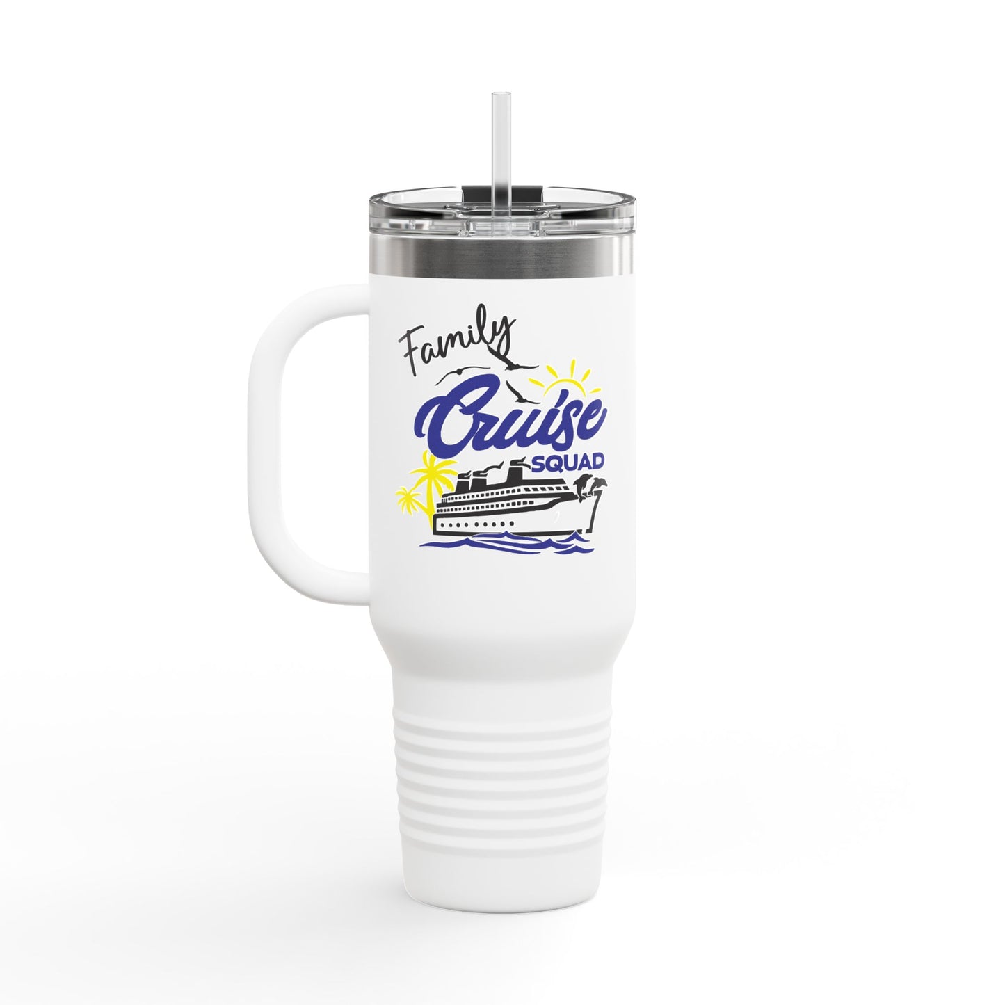 Fun Insulated Travel Mug with Cartoon Character, 40oz Tumbler, Gift for Teachers, Travel Accessories - Family Cruise Squad