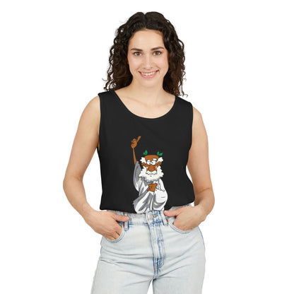 Unisex Garment-Dyed Tank Top featuring a Cheerful Wisdom Figure | Casual Summer Wear, Beach Essentials - Old Man