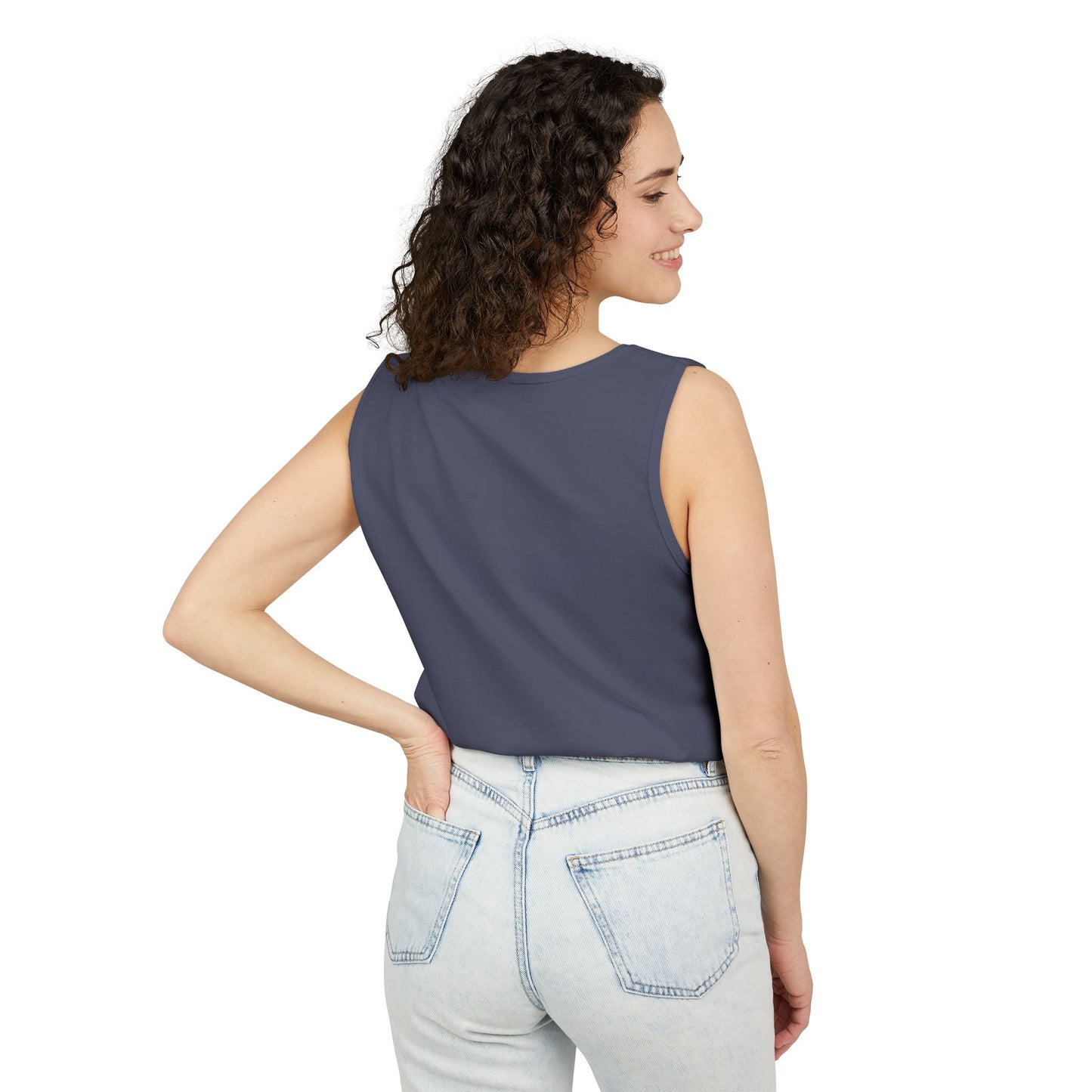 Unisex Garment-Dyed Tank Top featuring a Cheerful Wisdom Figure | Casual Summer Wear, Beach Essentials - Old Man