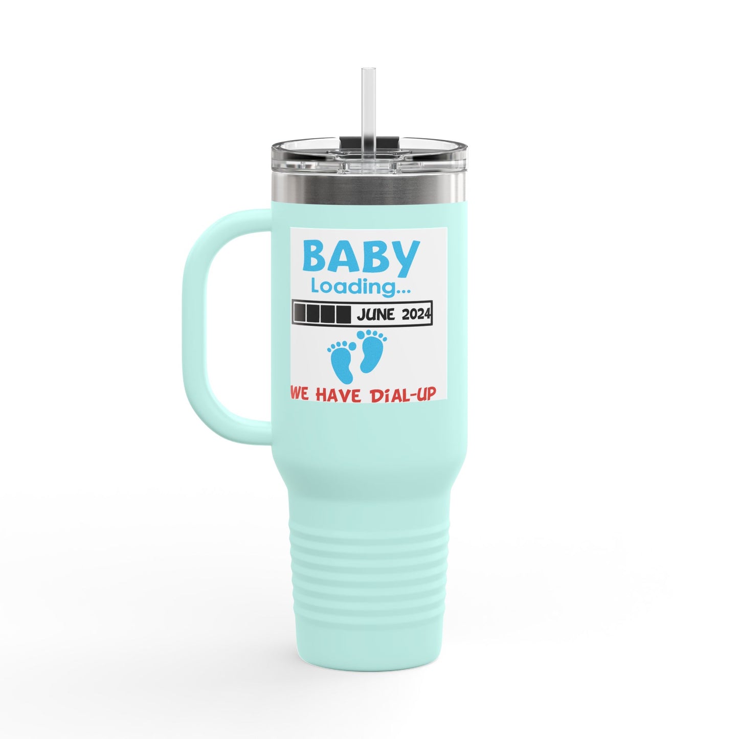 Fun Insulated Travel Mug with Cartoon Character, 40oz Coffee Tumbler, Funny Gift for Teachers, Travel Accessories - Baby Loading - Dial Up