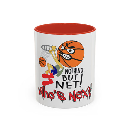 Basketball-Themed Coffee Mug, Nothing But Net Design, Sports Fan Gift, Perfect for Coaches, Players, Game Day