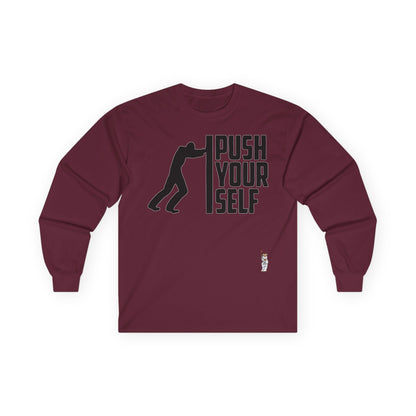 Unisex Ultra Cotton Long Sleeve Tee - Push Yourself-Black