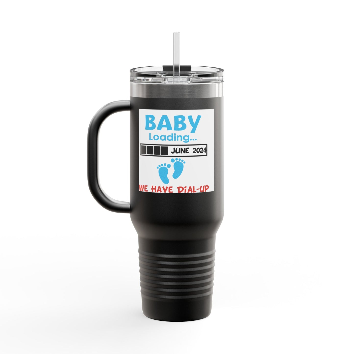 Fun Insulated Travel Mug with Cartoon Character, 40oz Coffee Tumbler, Funny Gift for Teachers, Travel Accessories - Baby Loading - Dial Up