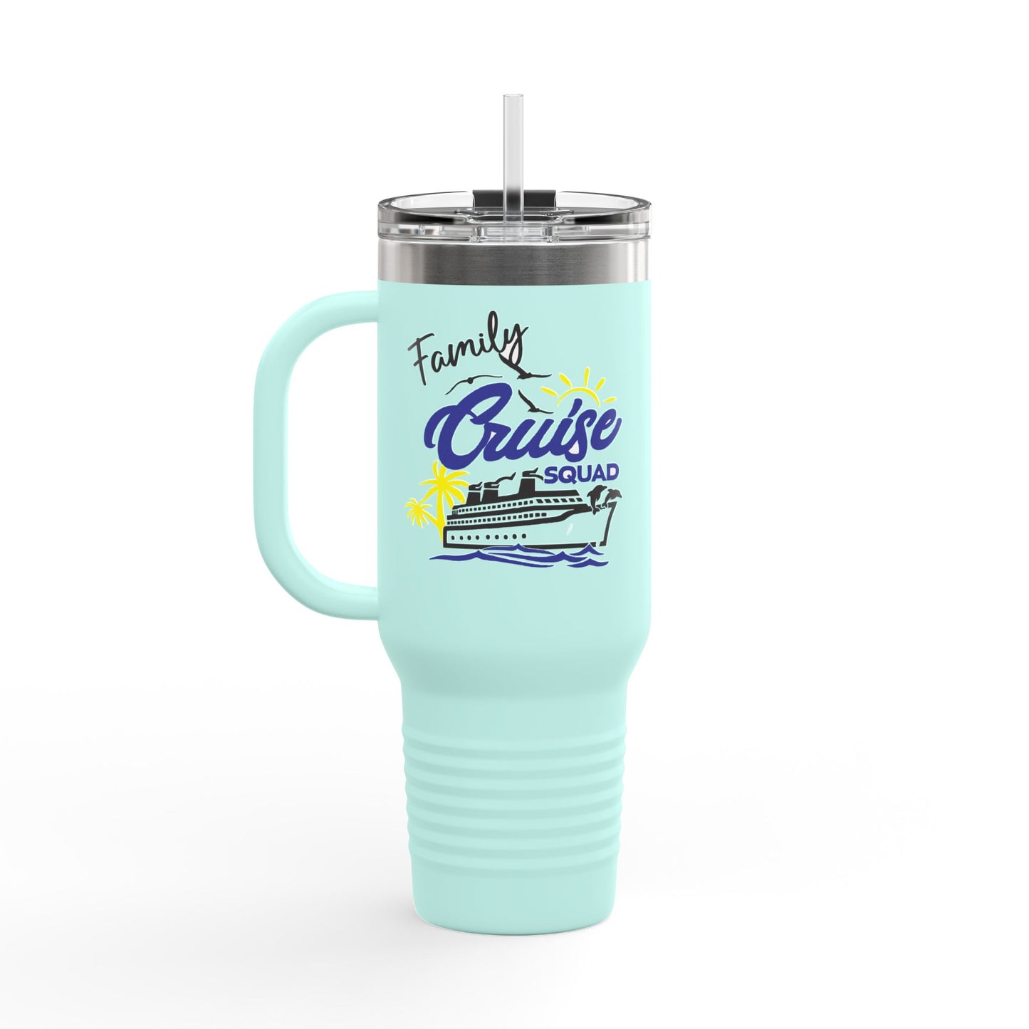 Fun Insulated Travel Mug with Cartoon Character, 40oz Tumbler, Gift for Teachers, Travel Accessories - Family Cruise Squad