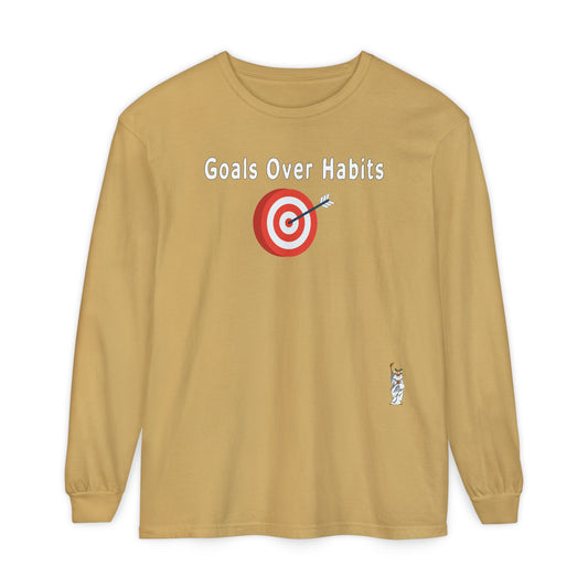 Philosopher Long Sleeve T-Shirt, Comfortable Casual Wear, Gift for Thinkers, Ideal for Birthdays - Goals Over Habits - White text