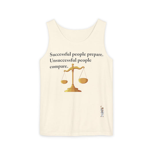 Unisex Garment-Dyed Tank Top featuring a Cheerful Wisdom Figure | Casual Summer Wear, Beach Essentials - Successful People