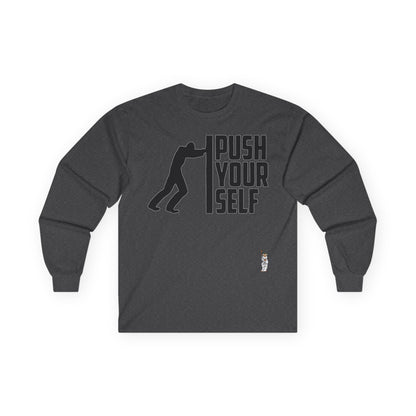 Unisex Ultra Cotton Long Sleeve Tee - Push Yourself-Black