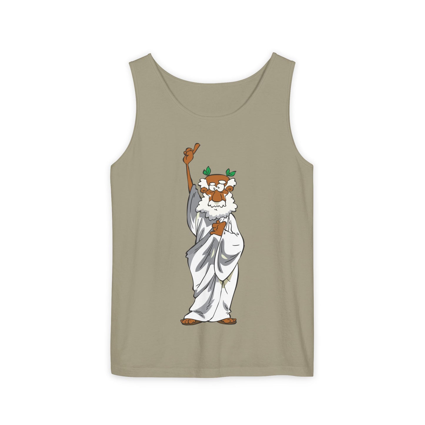 Unisex Garment-Dyed Tank Top featuring a Cheerful Wisdom Figure | Casual Summer Wear, Beach Essentials - Old Man