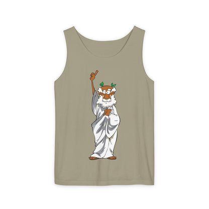 Unisex Garment-Dyed Tank Top featuring a Cheerful Wisdom Figure | Casual Summer Wear, Beach Essentials - Old Man