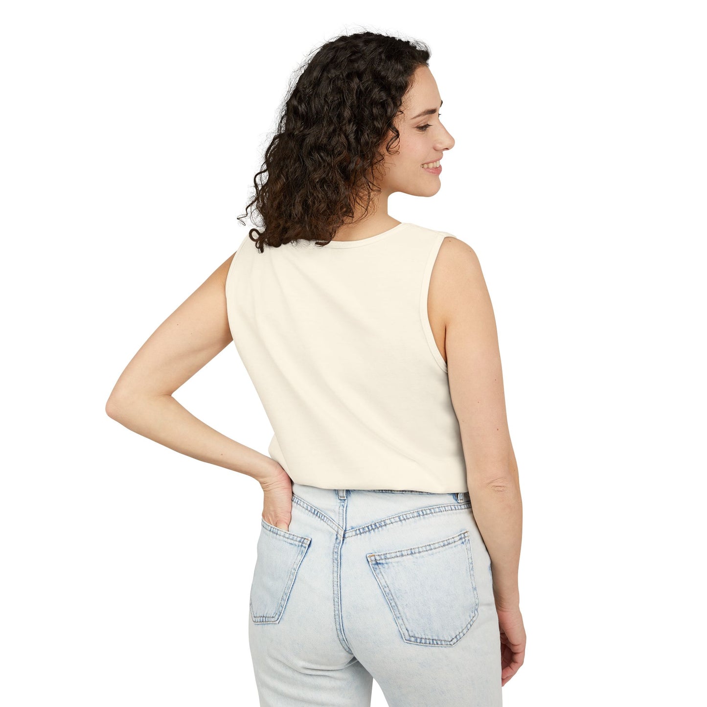 Unisex Garment-Dyed Tank Top featuring a Cheerful Wisdom Figure | Casual Summer Wear, Beach Essentials - Old Man