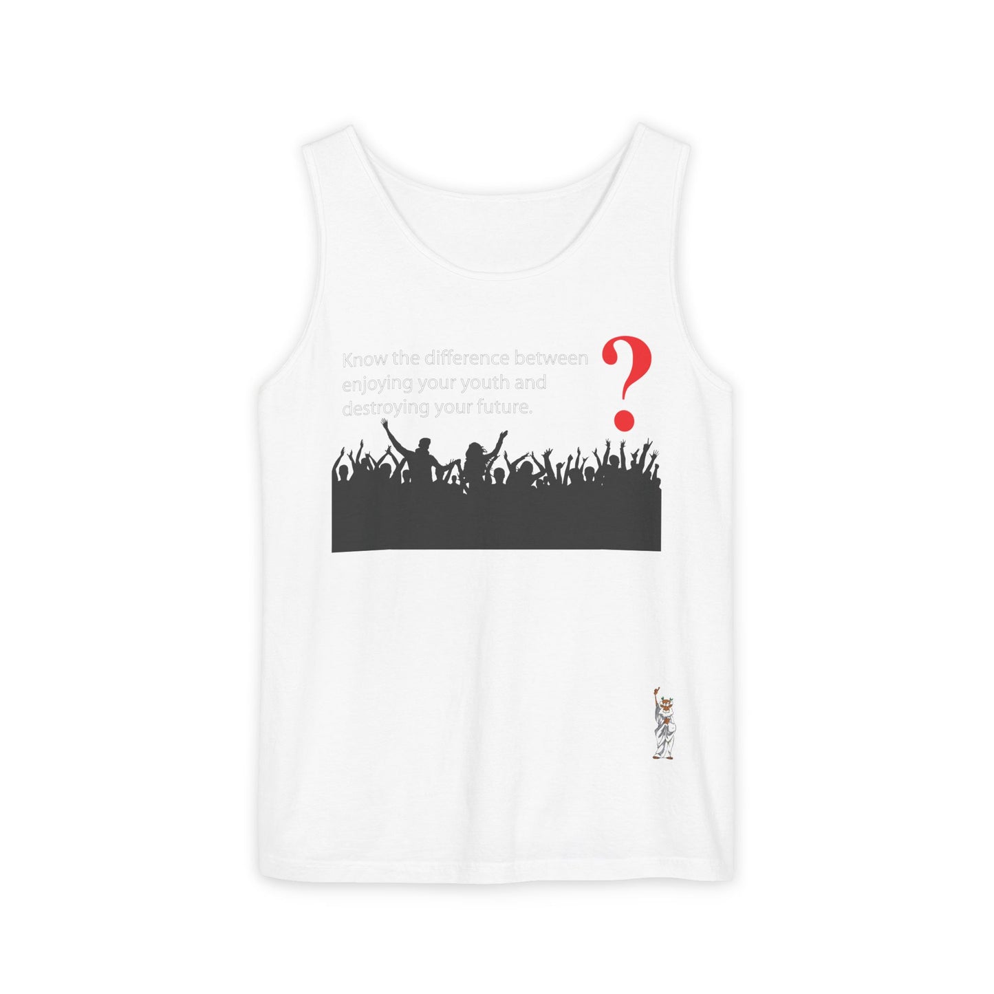 Unisex Garment-Dyed Tank Top featuring a Cheerful Wisdom Figure | Casual Summer Wear, Beach Essentials - Know the difference